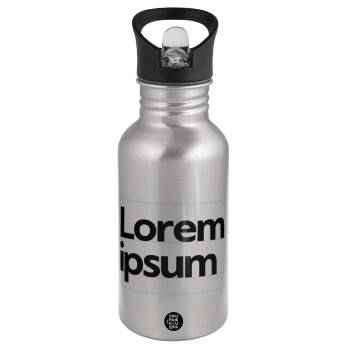 Lorem ipsum, Water bottle Silver with straw, stainless steel 500ml