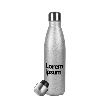 Lorem ipsum, Μεταλλικό παγούρι θερμός Glitter Aσημένιο (Stainless steel), διπλού τοιχώματος, 500ml