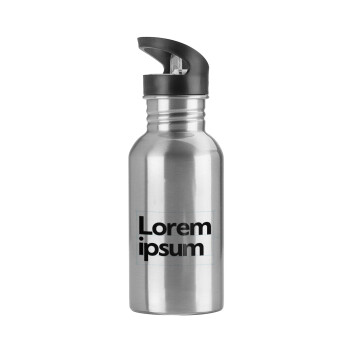 Lorem ipsum, Water bottle Silver with straw, stainless steel 600ml