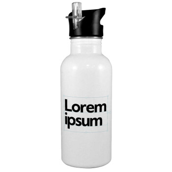 Lorem ipsum, Παγούρι νερού Λευκό με καλαμάκι, ανοξείδωτο ατσάλι 600ml