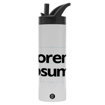 Lorem ipsum, Metallic thermos bottle with straw & handle, stainless steel (Stainless steel 304), double-walled, 600ml.