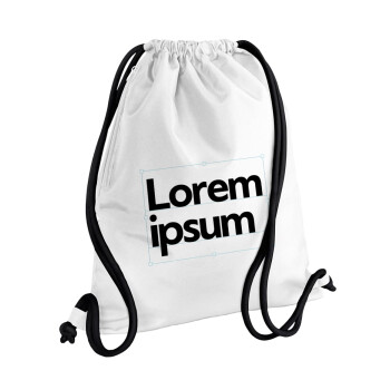 Lorem ipsum, Τσάντα πλάτης πουγκί GYMBAG λευκή, με τσέπη (40x48cm) & χονδρά κορδόνια