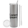 Tumbler stainless steel Silver 600ml, with metal straw & cleaning brush