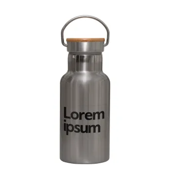 Lorem ipsum, Μεταλλικό παγούρι θερμός (Stainless steel) Ασημένιο με ξύλινο καπακι (bamboo), διπλού τοιχώματος, 350ml