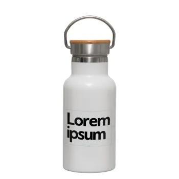 Lorem ipsum, Μεταλλικό παγούρι θερμός (Stainless steel) Λευκό με ξύλινο καπακι (bamboo), διπλού τοιχώματος, 350ml