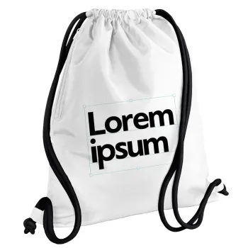 Lorem ipsum, Τσάντα πλάτης πουγκί GYMBAG λευκή, με τσέπη (40x48cm) & χονδρά κορδόνια