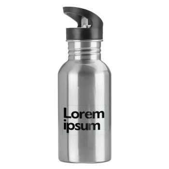 Lorem ipsum, Παγούρι νερού Ασημένιο με καλαμάκι, ανοξείδωτο ατσάλι 600ml