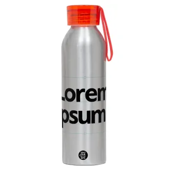 Lorem ipsum, Αλουμινένιο Αθλητικό Μπουκάλι 650ml – Ασημί με Κόκκινο Καπάκι και Λουράκι Σιλικόνης
