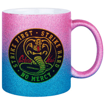 cobra kai strike first dojo, Κούπα Χρυσή/Μπλε Glitter, κεραμική, 330ml