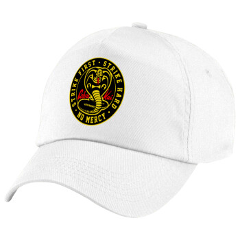 cobra kai strike first dojo, 5-Panel Cap White, 100% Cotton (Twill), (UNISEX, ONE SIZE)