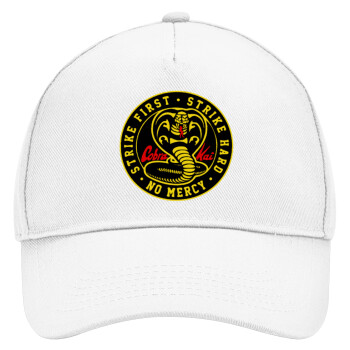 cobra kai strike first dojo, Καπέλο Ενηλίκων Baseball, Drill, Λευκό (100% ΒΑΜΒΑΚΕΡΟ, ΕΝΗΛΙΚΩΝ, UNISEX, ONE SIZE)