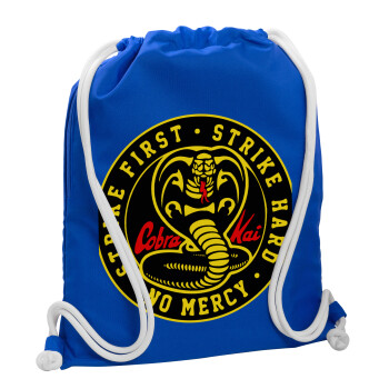 cobra kai strike first dojo, Τσάντα πλάτης πουγκί GYMBAG Μπλε, με τσέπη (40x48cm) & χονδρά κορδόνια
