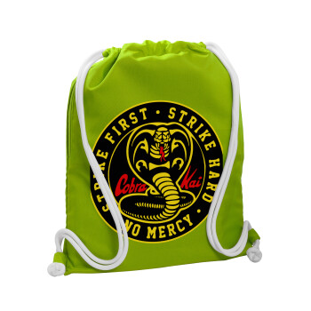 cobra kai strike first dojo, Τσάντα πλάτης πουγκί GYMBAG LIME GREEN, με τσέπη (40x48cm) & χονδρά κορδόνια