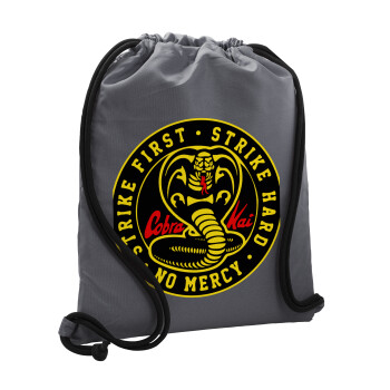 cobra kai strike first dojo, Backpack pouch GYMBAG GREY, with pocket (40x48cm) & thick cords