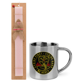 cobra kai strike first dojo, Easter Set, metallic thermal cup (300ml) & aromatic flat Easter candle (30cm) (PINK)