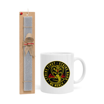 cobra kai strike first dojo, Easter Set, Ceramic Cup (330ml) & Easter aromatic flat candle (30cm) (GRAY)
