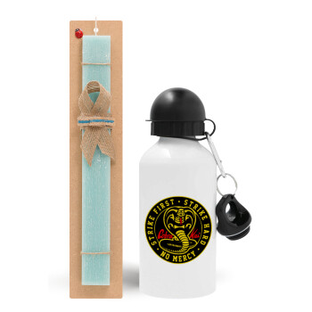 cobra kai strike first dojo, Easter Set, metallic aluminum water bottle (500ml) & scented flat candle (30cm) (TURQUOISE)