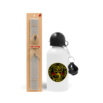 cobra kai strike first dojo, Easter Set, metallic aluminum water bottle (500ml) & aromatic flat Easter candle (30cm) (GRAY)