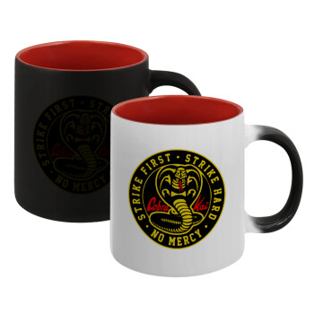 cobra kai strike first dojo, Κούπα Μαγική εσωτερικό κόκκινο, κεραμική, 330ml που αλλάζει χρώμα με το ζεστό ρόφημα