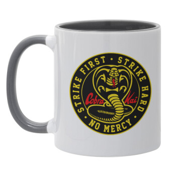 cobra kai strike first dojo, Κούπα χρωματιστή γκρι, κεραμική, 330ml