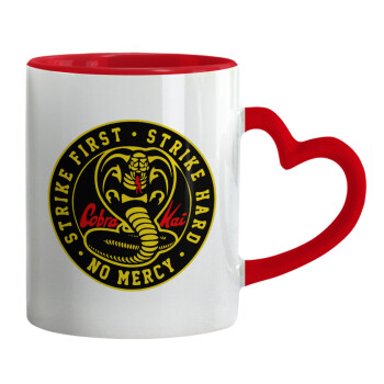 cobra kai strike first dojo, Mug heart red handle, ceramic, 330ml
