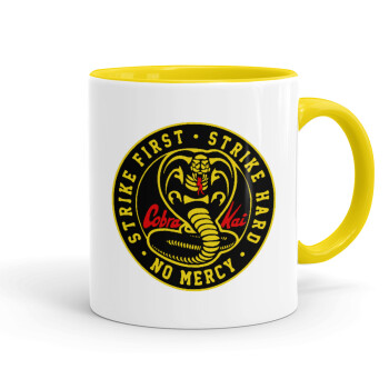 cobra kai strike first dojo, Mug colored yellow, ceramic, 330ml
