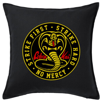 cobra kai strike first dojo, Μαξιλάρι καναπέ Μαύρο 100% βαμβάκι, περιέχεται το γέμισμα (50x50cm)