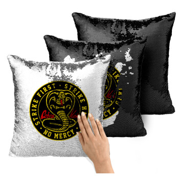 cobra kai strike first dojo, Μαξιλάρι καναπέ Μαγικό Μαύρο με πούλιες 40x40cm περιέχεται το γέμισμα