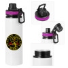 Metallic water bottle with safety lid, 850ml aluminum