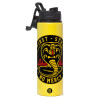 Metallic water bottle with safety lid, 850ml aluminum