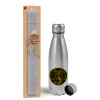 Easter Set, metallic Inox water bottle (750ml) & aromatic flat Easter candle (30cm) (GRAY)