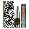 Easter Set, metallic stainless thermos flask (500ml) & scented flat Easter candle (30cm) (GRAY)