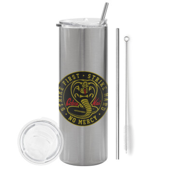 cobra kai strike first dojo, Eco friendly stainless steel Silver tumbler 600ml, with metal straw & cleaning brush