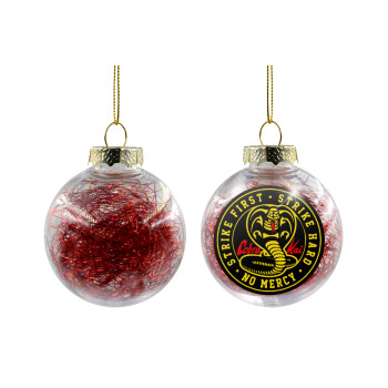 cobra kai strike first dojo, Χριστουγεννιάτικη μπάλα δένδρου διάφανη με κόκκινο γέμισμα 8cm