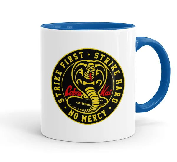 cobra kai strike first dojo — Κούπα χρωματιστή μπλε, κεραμική, 330ml