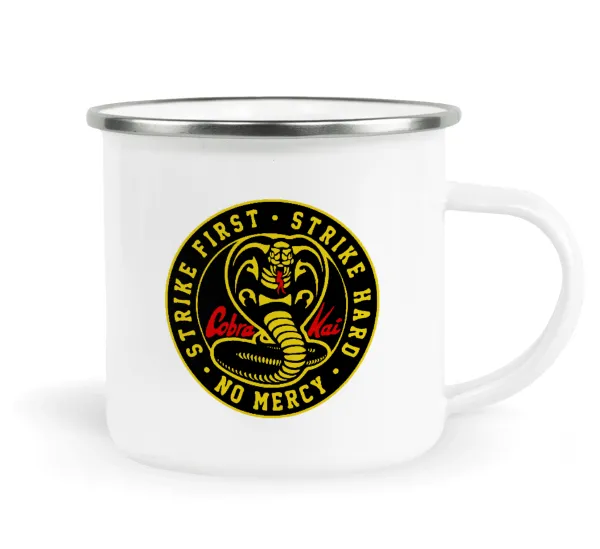 cobra kai strike first dojo — Metallic enamel cup white 360ml