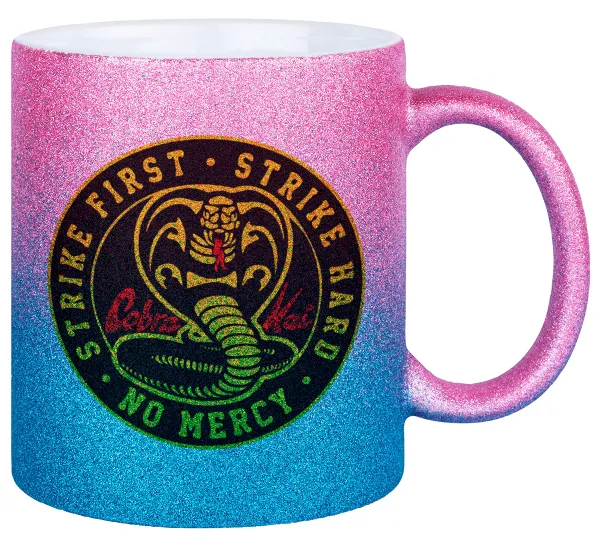 cobra kai strike first dojo — Gold/blue glitter mug, ceramic, 330ml