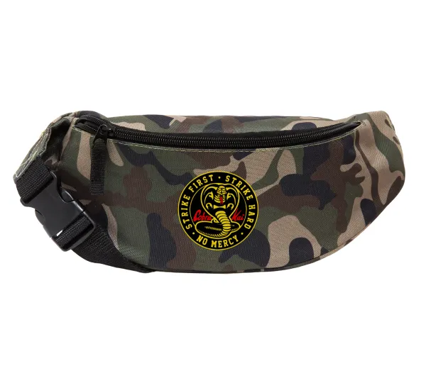 cobra kai strike first dojo — Unisex waist bag (banana) in Jungle camouflage color with 2 pockets