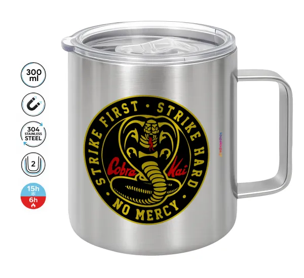 cobra kai strike first dojo — Double-walled stainless steel mug 300ml with temperature-retaining lid