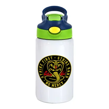 cobra kai strike first dojo, Παιδικό παγούρι θερμό, ανοξείδωτο, με καλαμάκι ασφαλείας, πράσινο/μπλε (350ml)