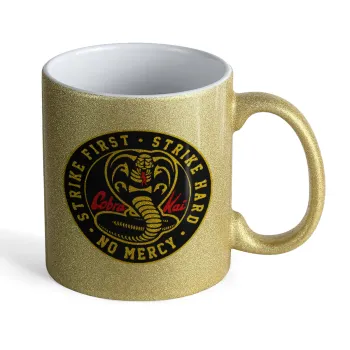 cobra kai strike first dojo, Κούπα Χρυσή Glitter που γυαλίζει, κεραμική, 330ml