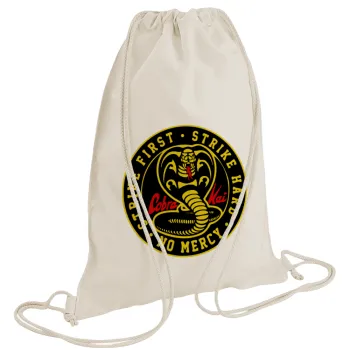 cobra kai strike first dojo, Τσάντα πλάτης πουγκί GYMBAG natural (28x40cm)