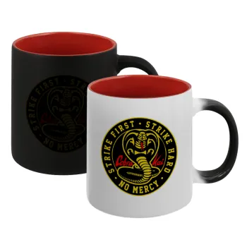 cobra kai strike first dojo, Κούπα Μαγική εσωτερικό κόκκινο, κεραμική, 330ml που αλλάζει χρώμα με το ζεστό ρόφημα