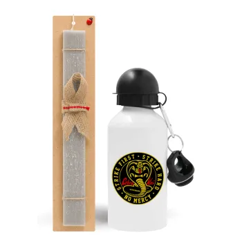 cobra kai strike first dojo, Easter Set, metallic aluminum water bottle (500ml) & aromatic flat Easter candle (30cm) (GRAY)