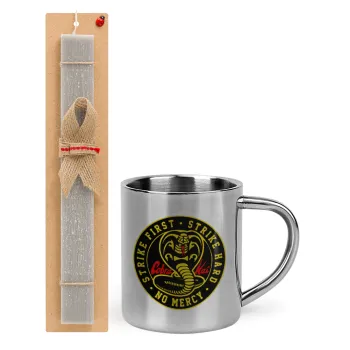 cobra kai strike first dojo, Easter Set, metallic thermal cup (300ml) & Easter aromatic flat candle (30cm) (GRAY)