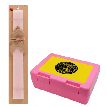 cobra kai strike first dojo, Easter Set, children's snack container PINK & scented flat Easter candle (30cm) (PINK)