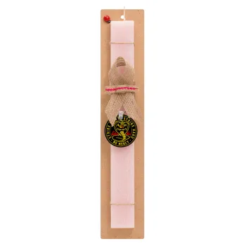cobra kai strike first dojo, Easter Set, wooden keychain & scented flat Easter candle (30cm) (PINK)