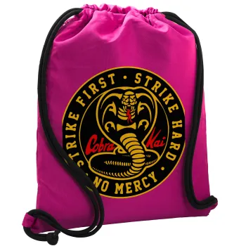 cobra kai strike first dojo, Backpack pouch GYMBAG Fuchsia, with pocket (40x48cm) & thick cords