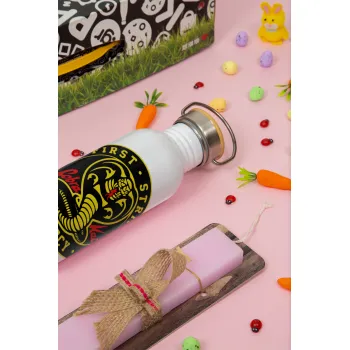 cobra kai strike first dojo, Πασχαλινή Λαμπάδα με παγούρι μεταλλικό (620ml, stainless steel) & κερί αρωματικό πλακέ (30cm) (ΡΟΖ)