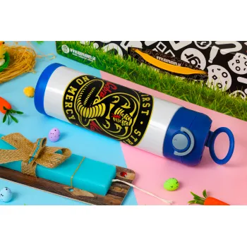 cobra kai strike first dojo, Πασχαλινή Λαμπάδα με Παιδικό παγούρι θερμό, ανοξείδωτο, με καλαμάκι ασφαλείας, ΜΠΛΕ (500ml)